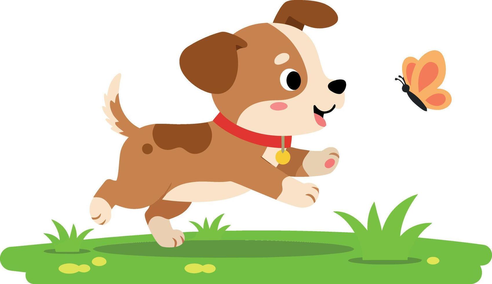 Playful puppy chasing a butterfly vector