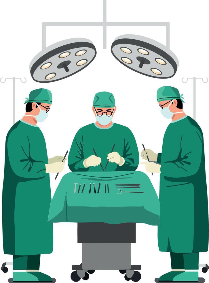 Surgical team performing an operation in flat art style vector
