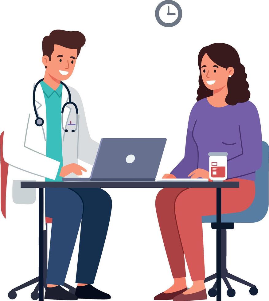 Doctor and patient discussing health in flat illustration vector