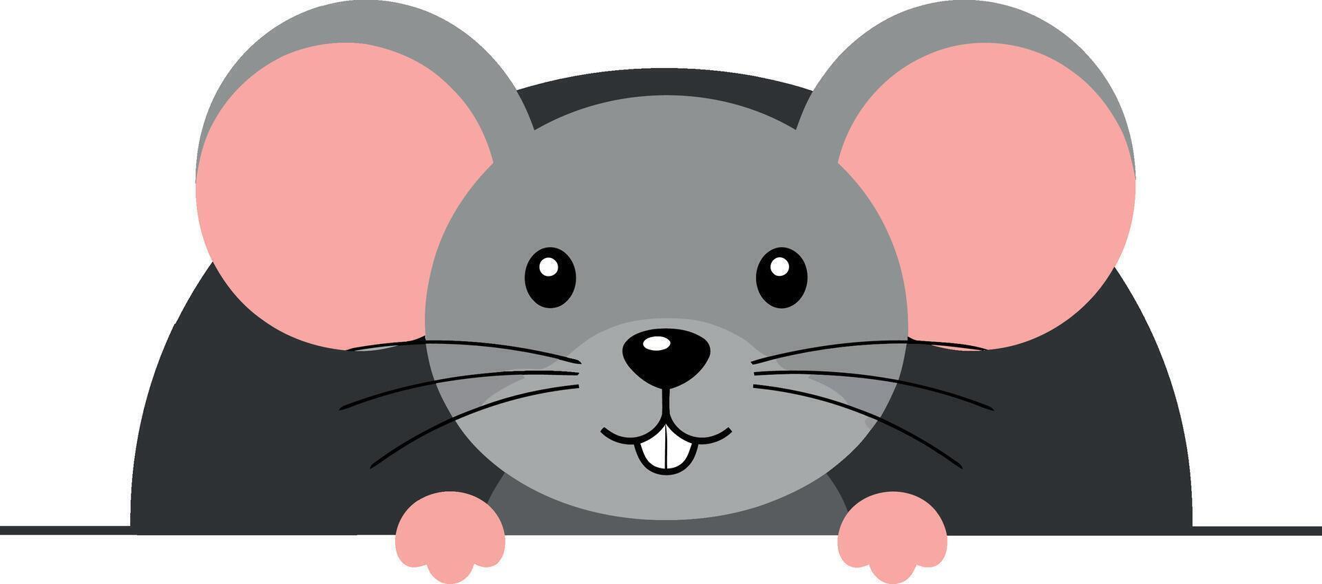 Cute cartoon mouse peeking from behind a flat surface art vector