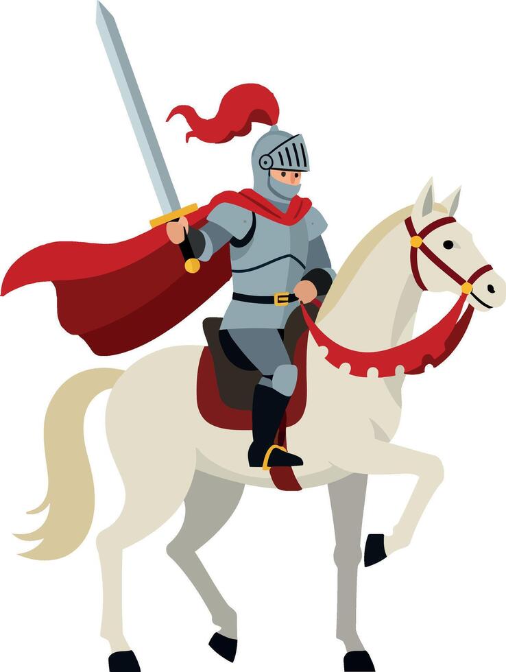 Knight on a Horse in Flat Style Art Illustration vector