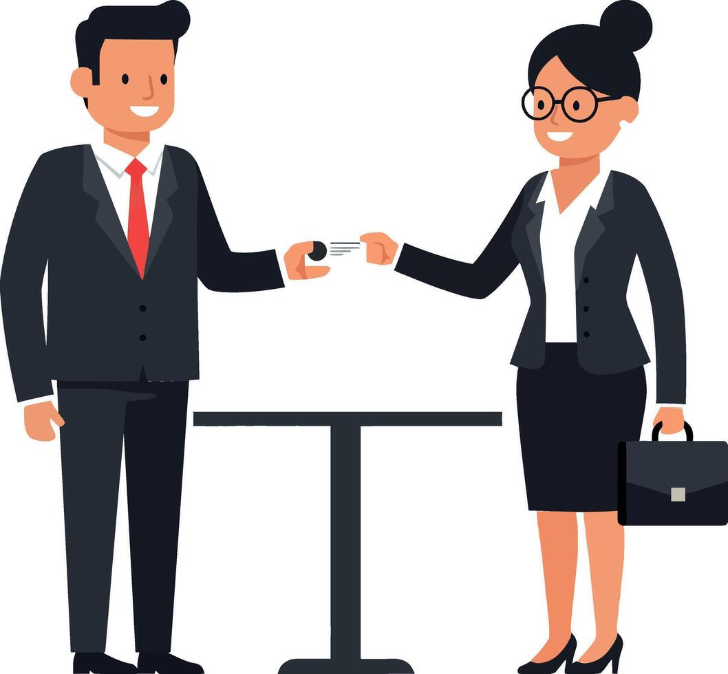 Professional business people exchanging information in flat art vector