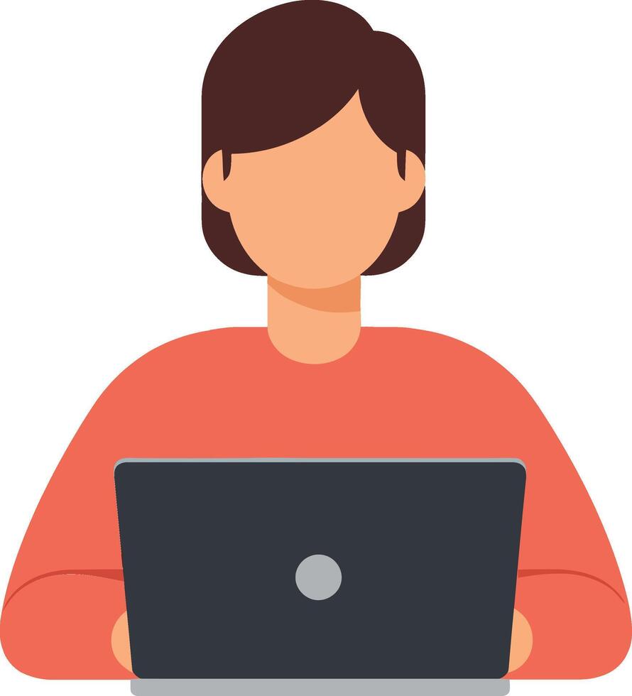 Person working on laptop in minimal flat design art vector