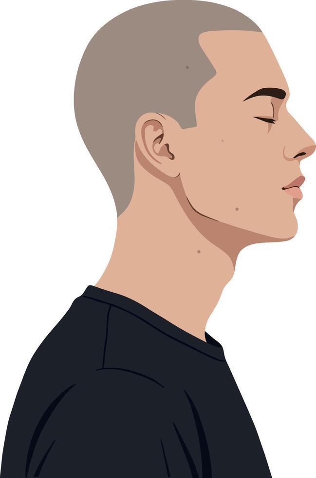 Profile view of a young man in minimal illustration style art vector
