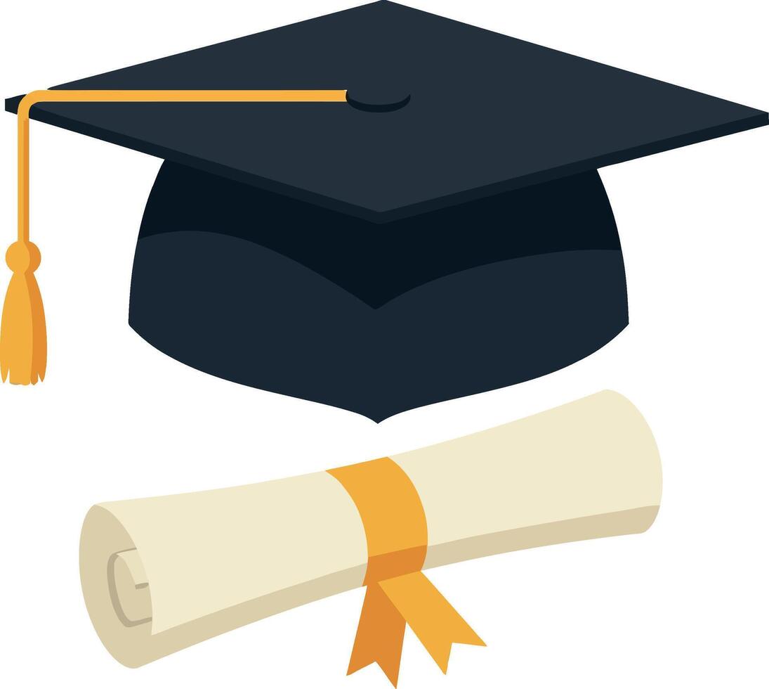 Graduation cap and diploma in minimal flat art style vector