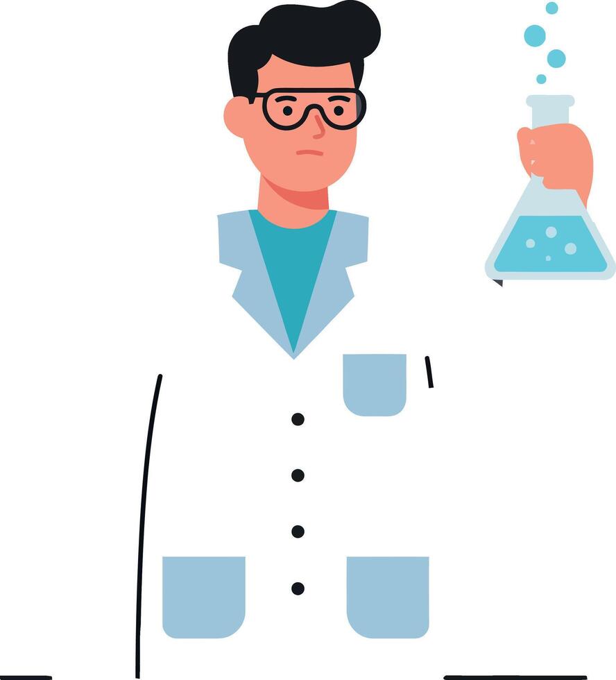 Scientist holding a beaker in a flat minimal illustration vector