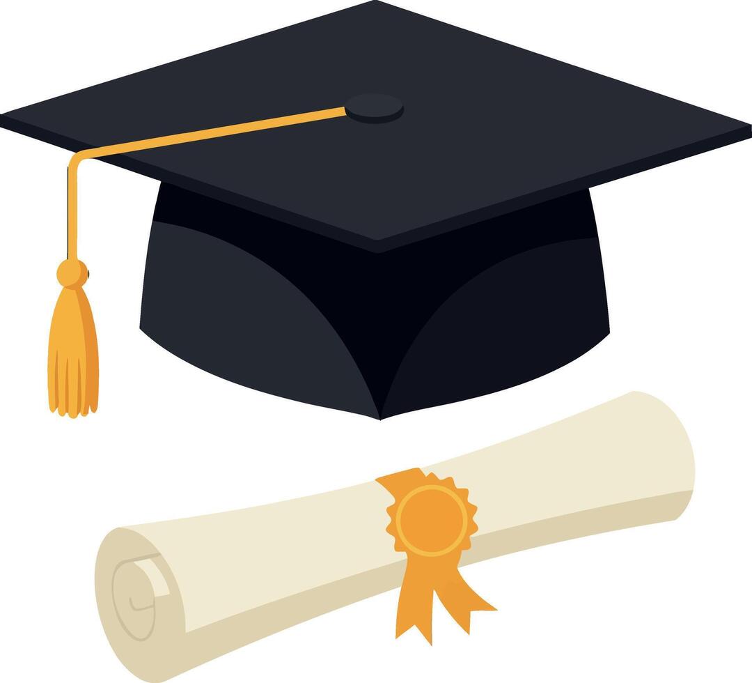 Graduation cap and diploma in flat style illustration vector