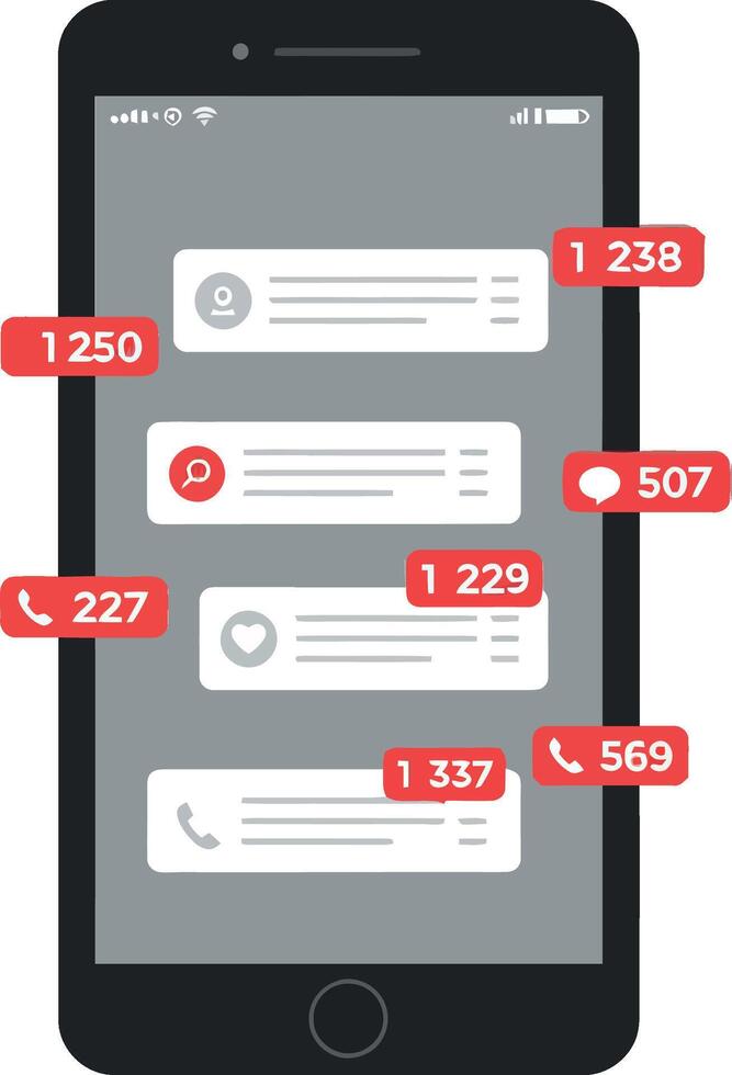Smartphone with notification bubbles in flat minimal art vector