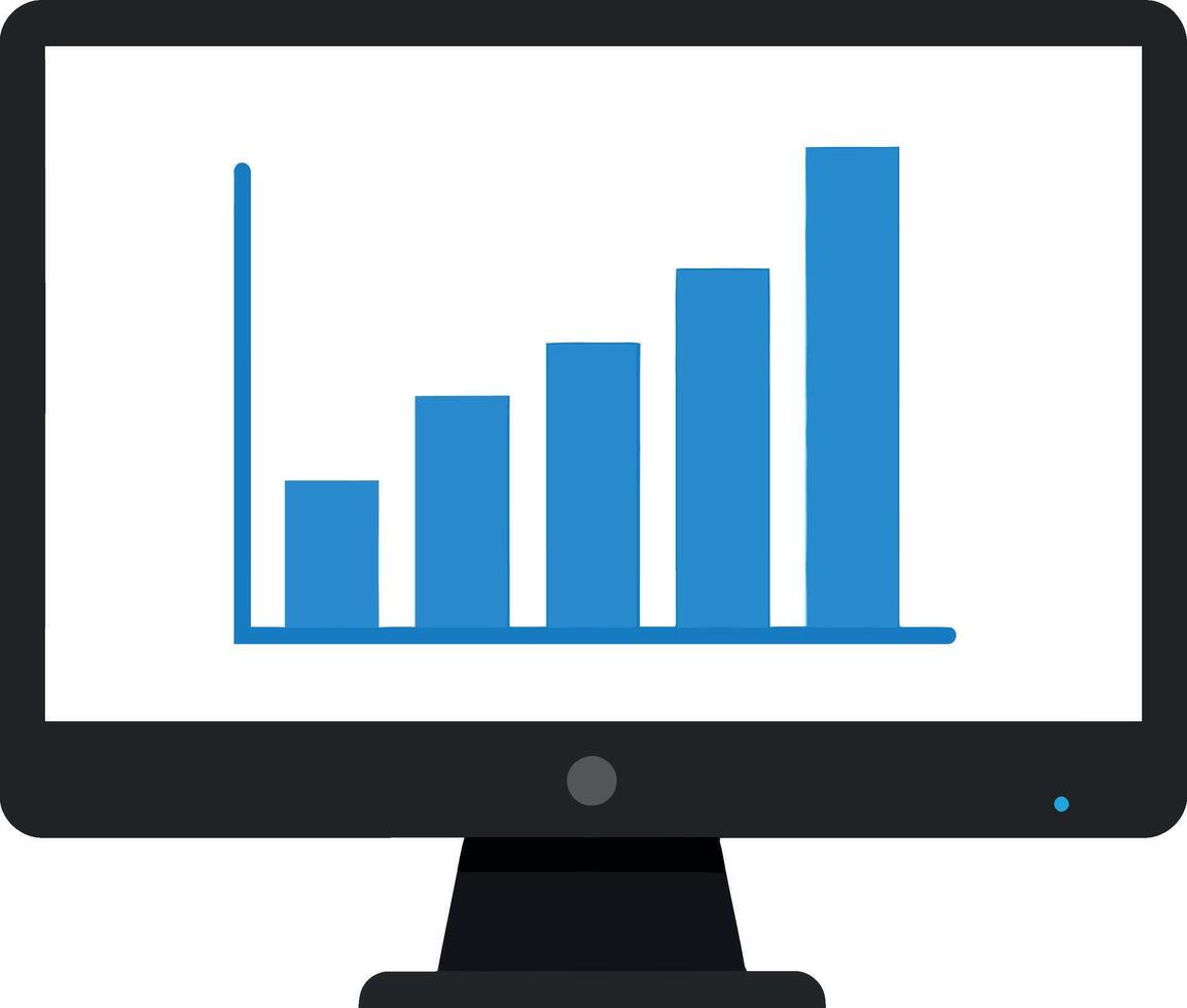 Bar chart growth analysis displayed on a modern flat design monitor art vector