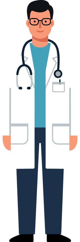 Doctor character in white coat with stethoscope flat art vector