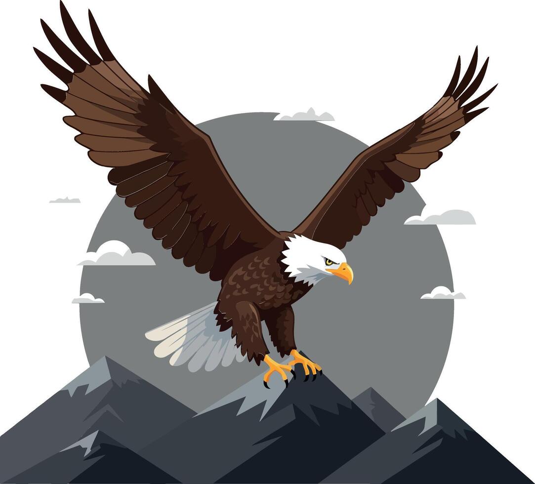 Majestic eagle soaring above mountains in detailed art vector