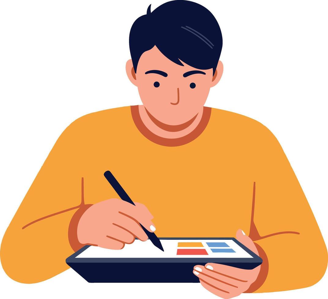 Person using tablet to create art in flat illustration vector
