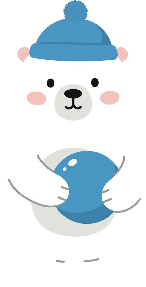 Cute polar bear wearing a blue hat in flat illustration vector