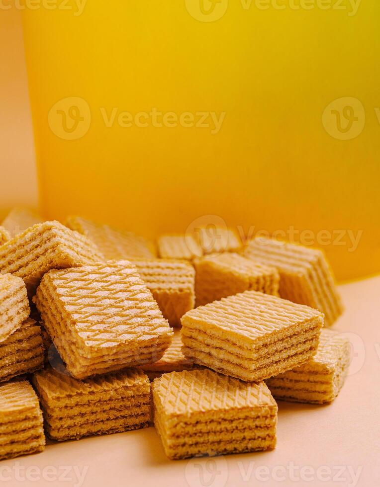Delicious stacked wafers in a warm light setting, showcasing their texture and color photo