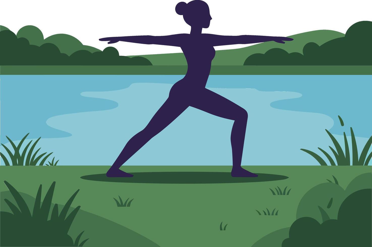 Silhouette of a Woman Practicing Yoga in a Natural Setting Art vector