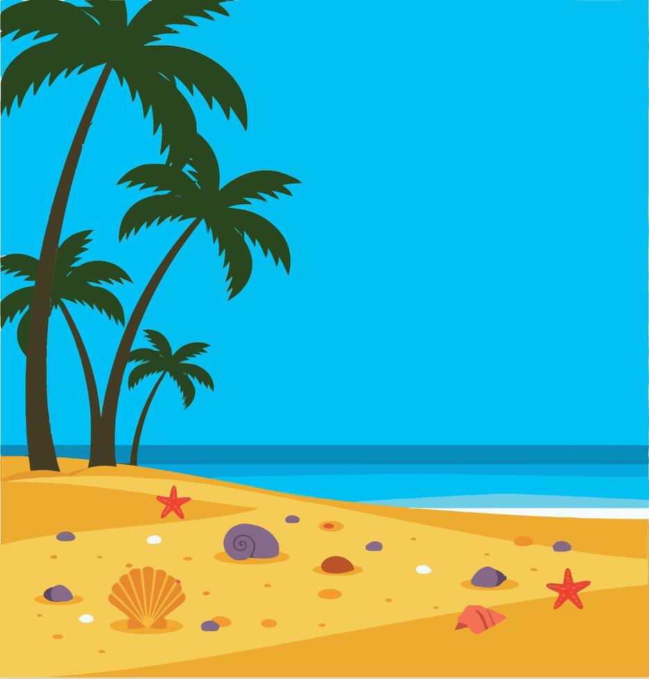 Tropical beach scene with palm trees vector