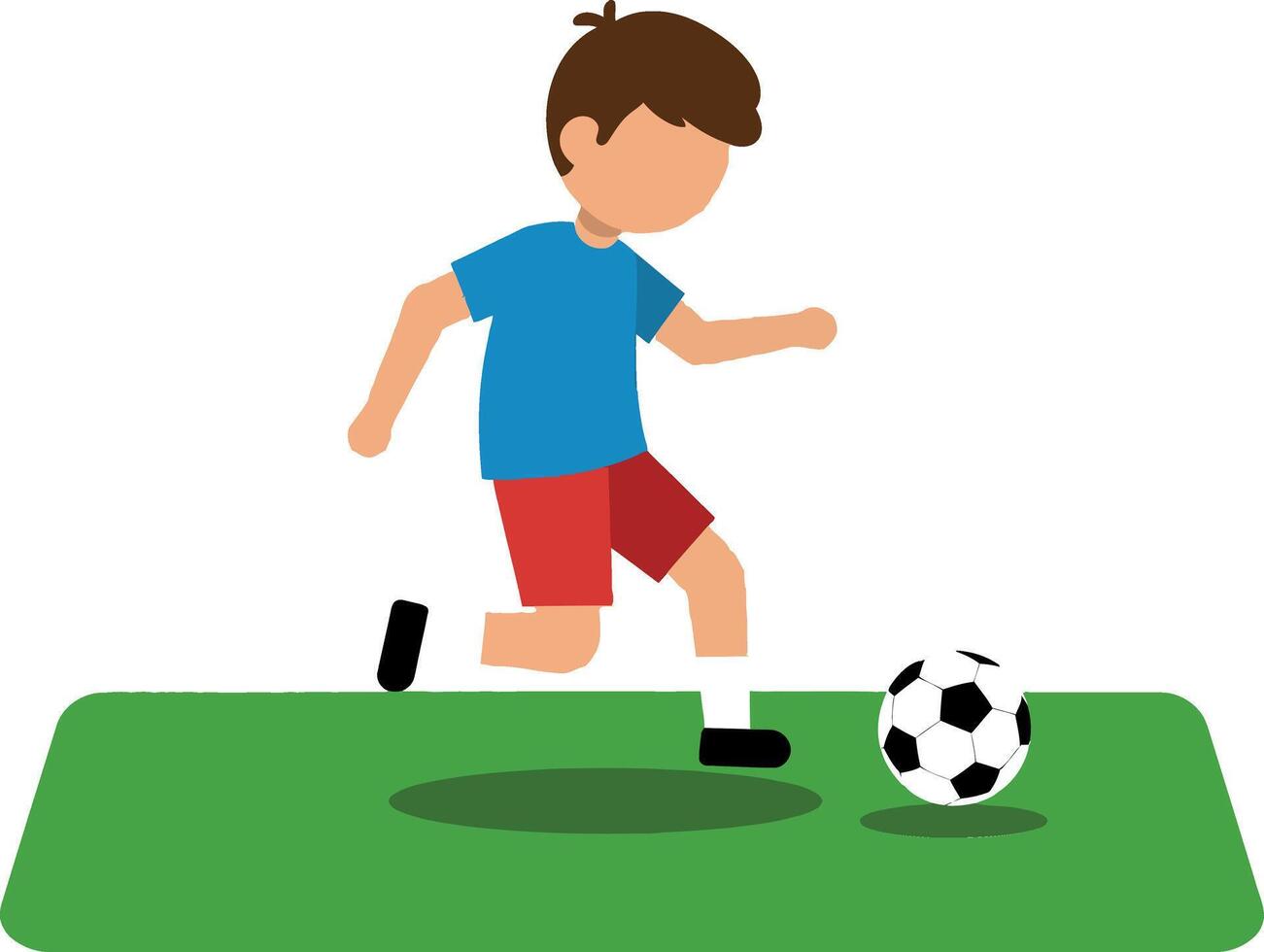 Boy kicking a soccer ball in flat illustration style vector