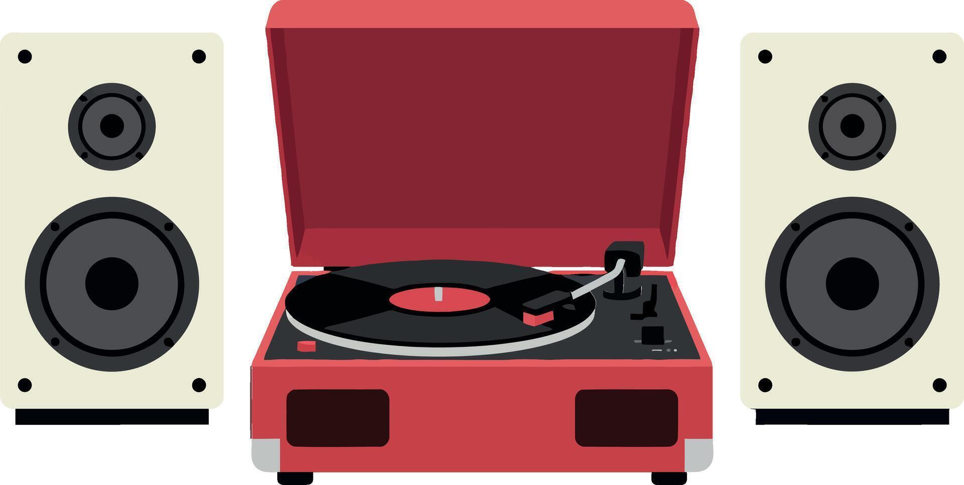 Retro red turntable with speakers in flat art style vector