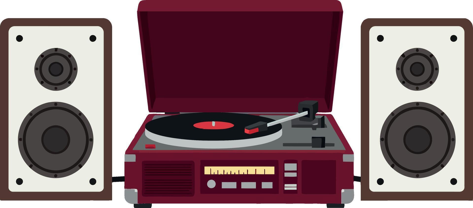 Vintage record player with speakers in flat art style vector