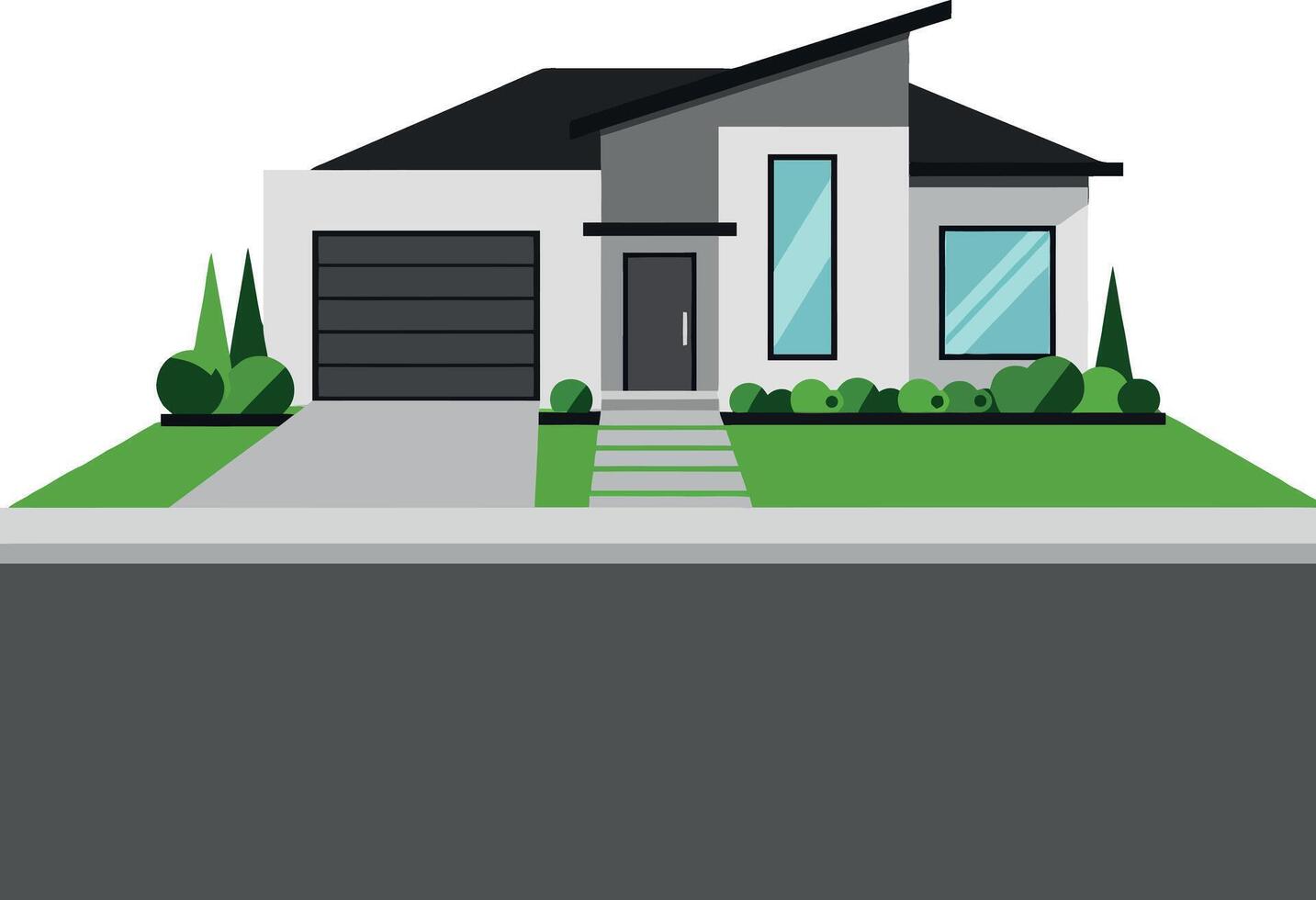 Modern house design in flat style with green landscape art vector