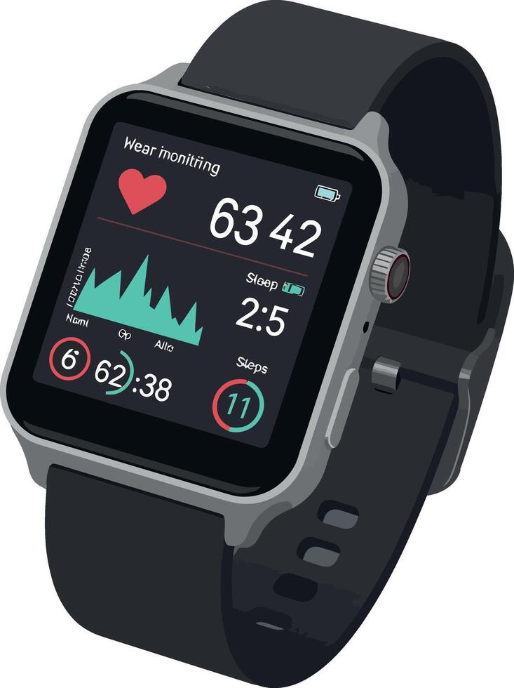 Smartwatch displaying health data in flat illustration style vector