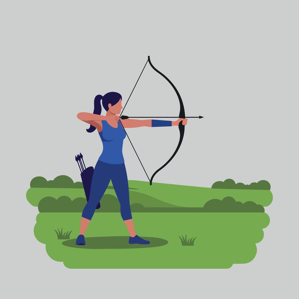 Archer preparing to shoot bow in flat art style vector