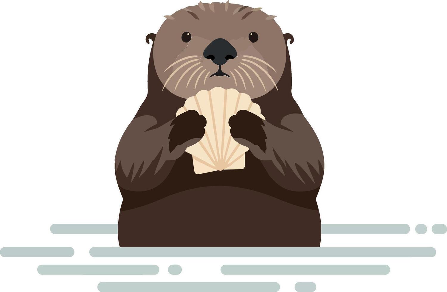 Cute otter holding shell in water flat illustration vector