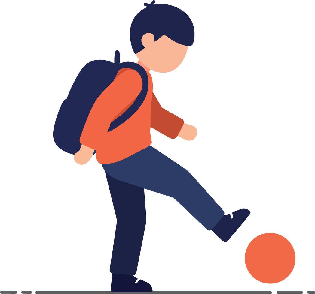 Child playing with a soccer ball in flat illustration vector