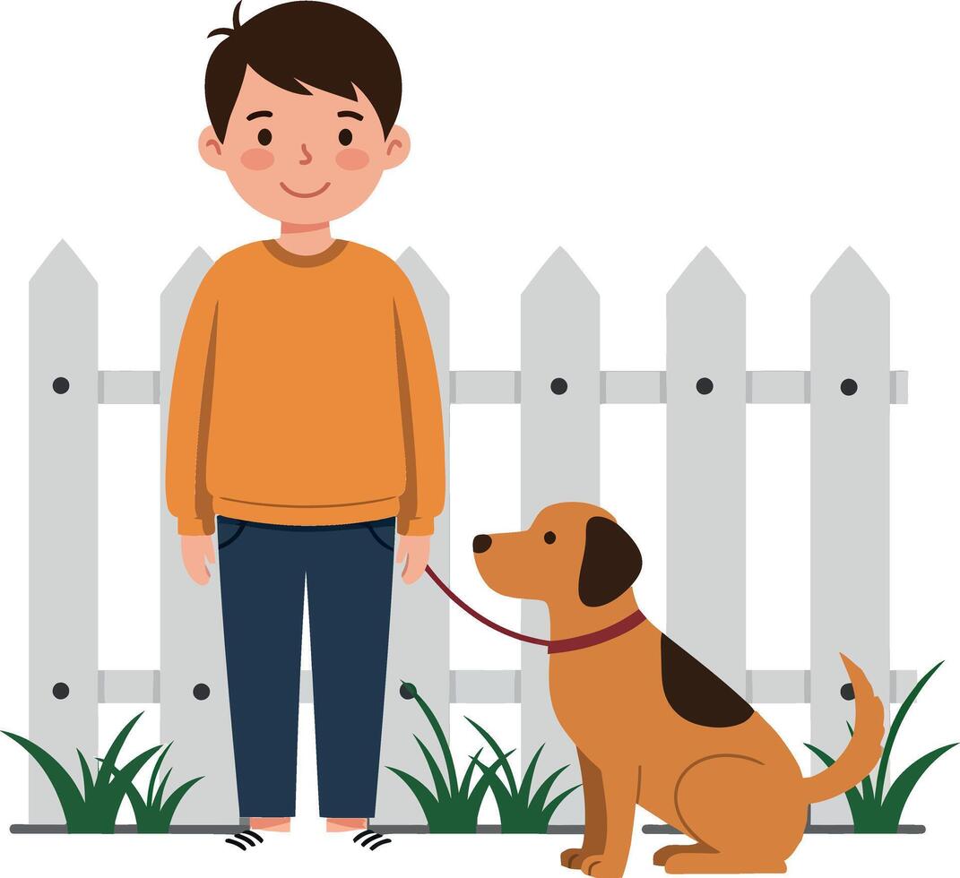 Happy child and playful dog in flat illustration vector