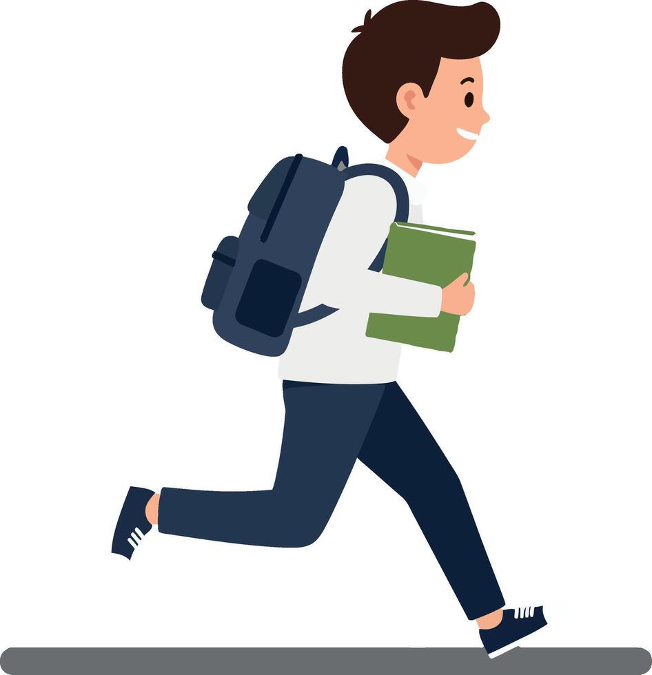 Young student running with books in flat illustration vector
