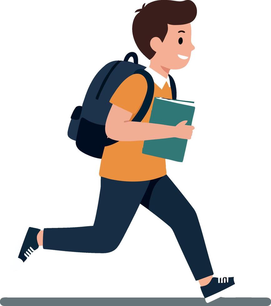 Student running with books in a flat design illustration vector