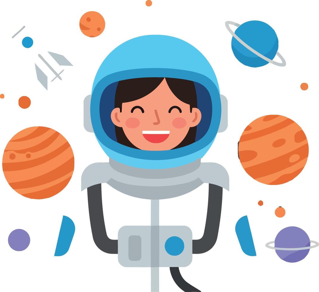 Astronaut character smiling in space, flat design art vector