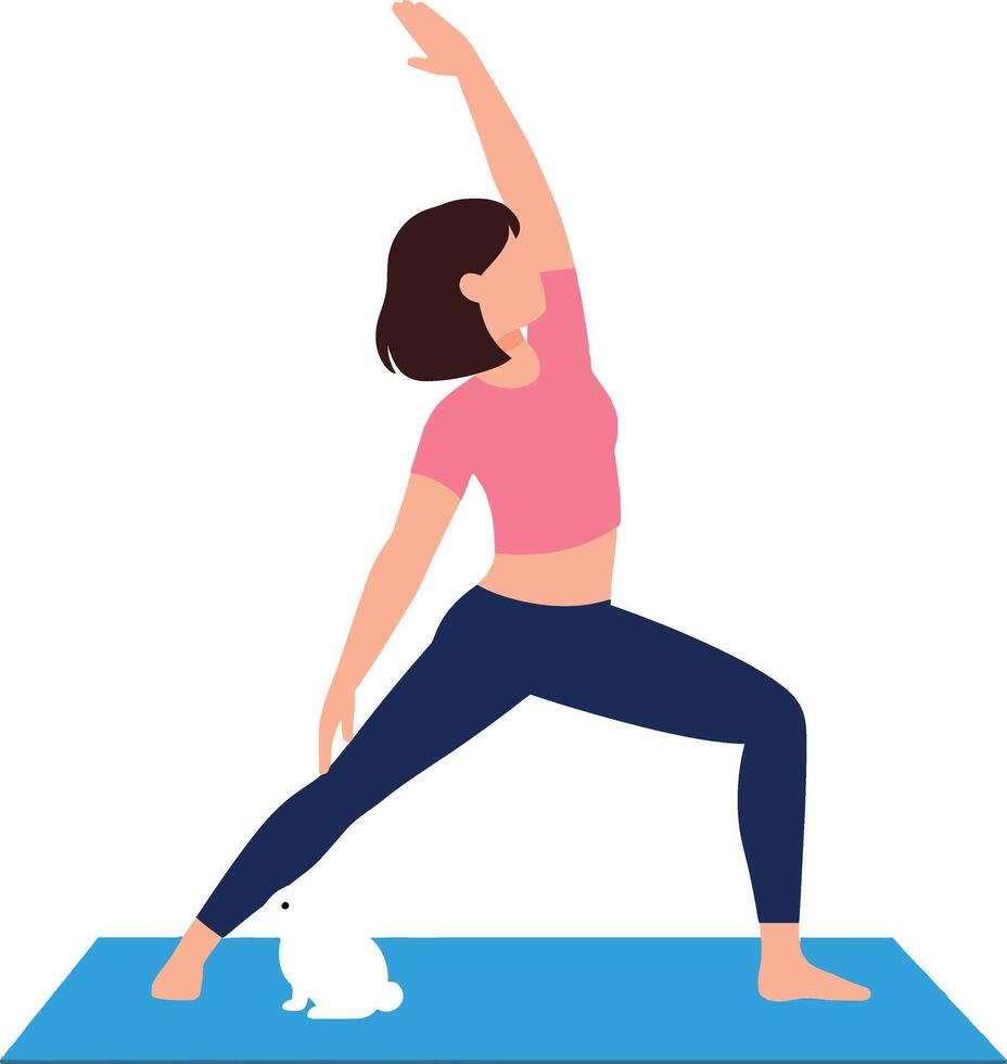 Woman practicing yoga in warrior pose with minimal art vector