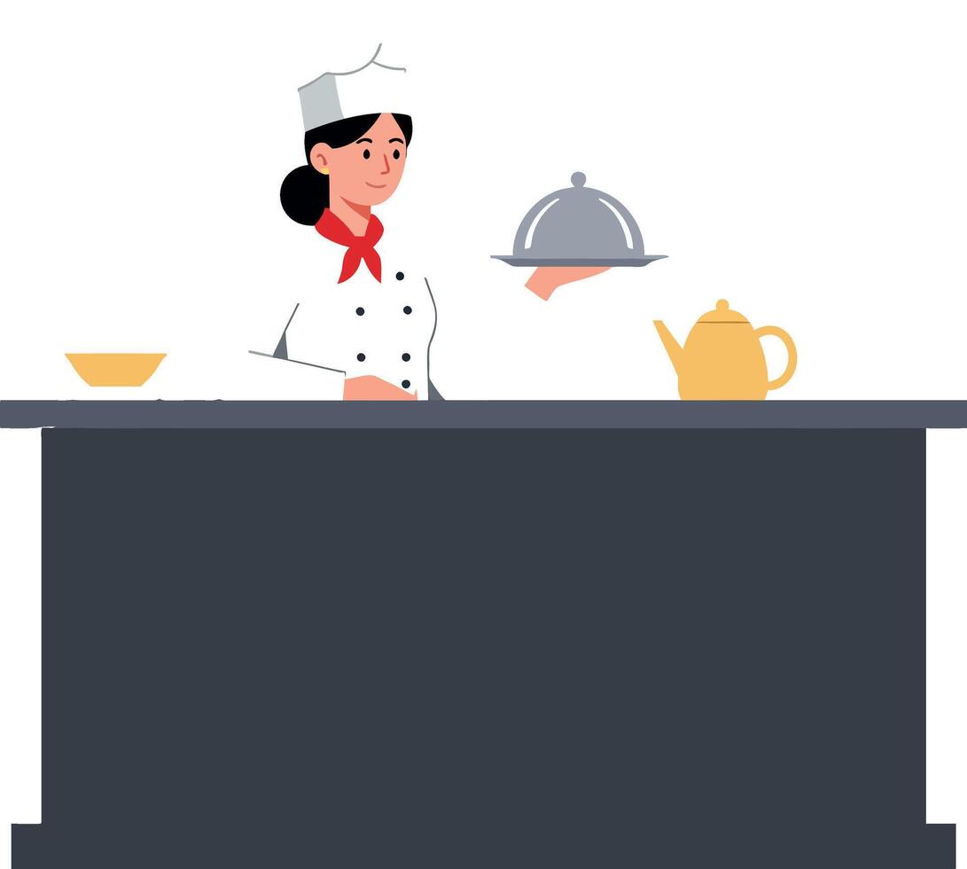 Chef presenting a dish in a minimal flat illustration vector