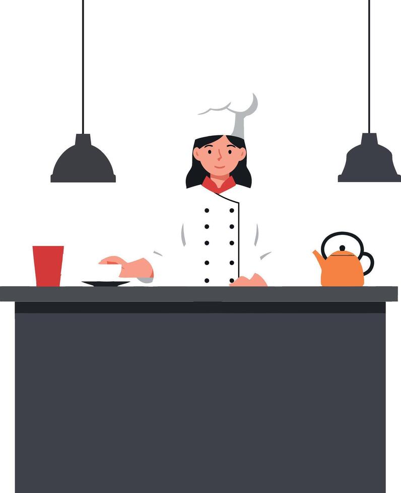 Chef preparing delicious meal in minimal flat art vector