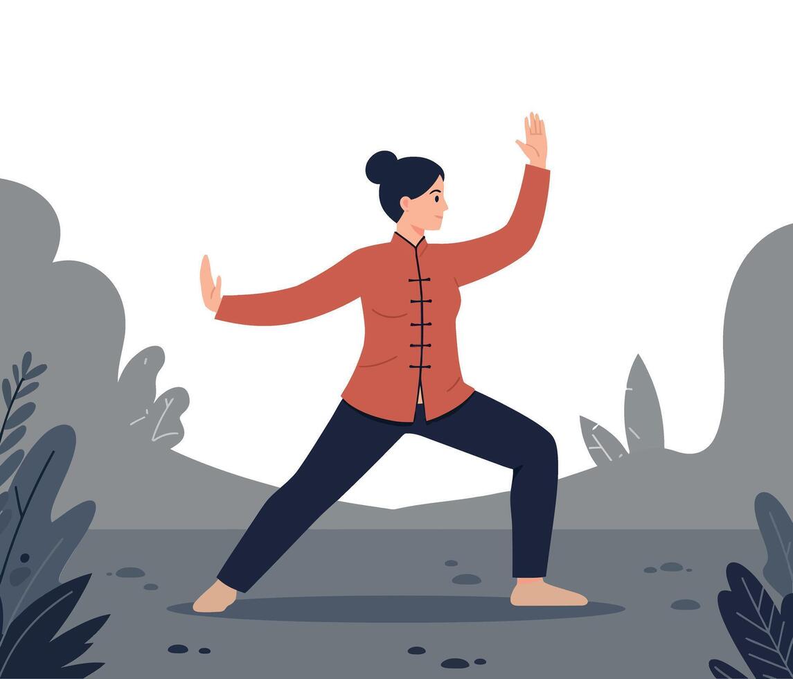 Woman practicing martial arts in flat design art vector
