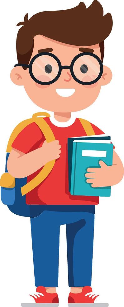 Student boy holding books with backpack in flat art vector