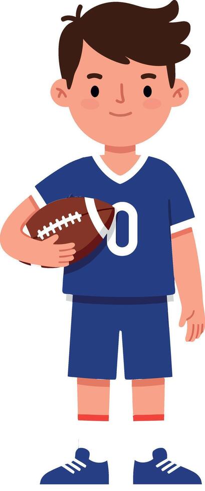 Young boy holding football in flat minimal art vector