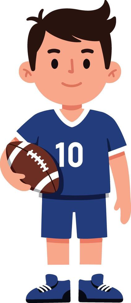 Young boy holding a football in minimal flat art vector