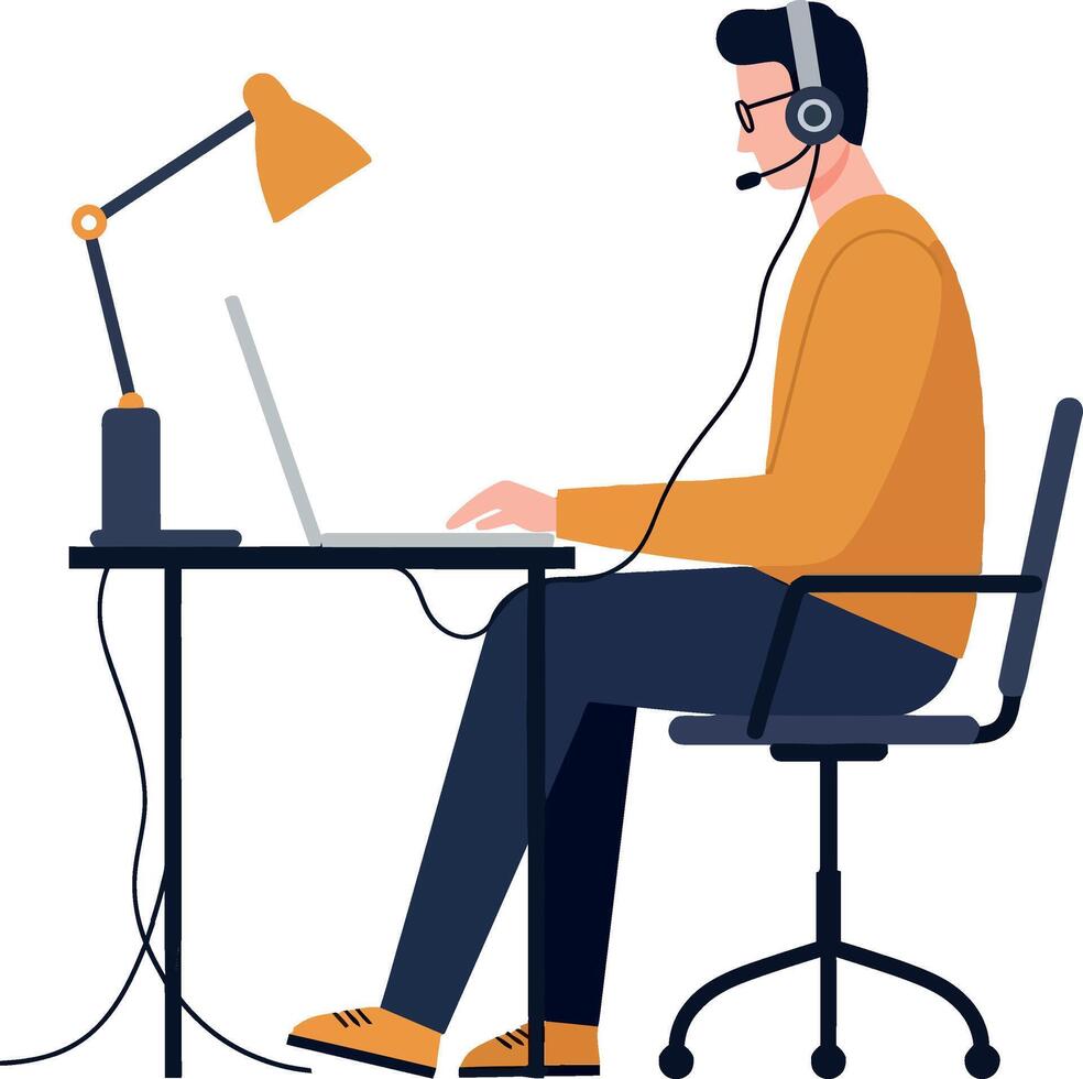 Person working at a desk with a laptop in flat art vector
