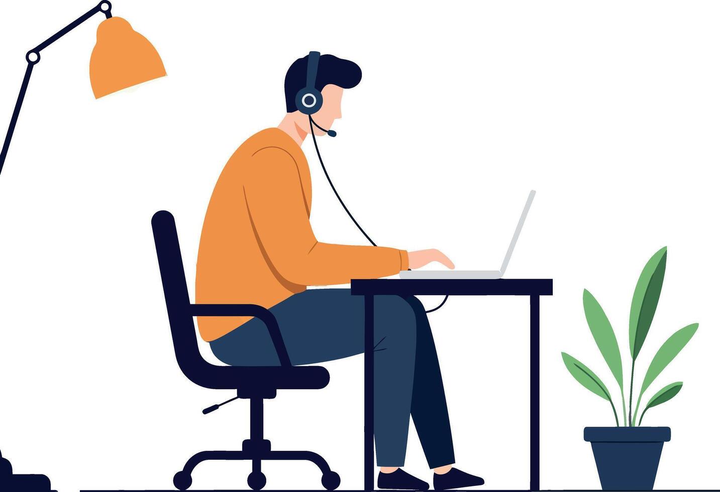 Person working at desk with laptop in flat art vector