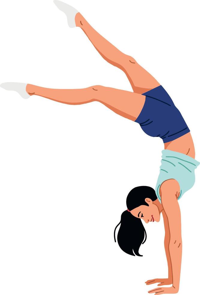 Woman performing a handstand in flat illustration style vector