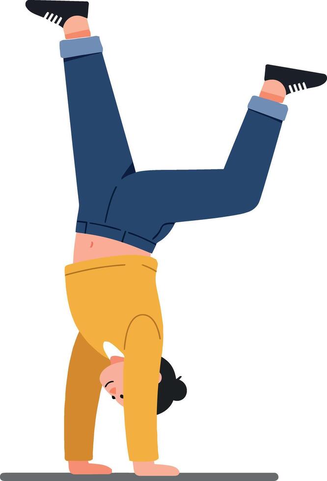 Person performing a handstand in flat art style vector