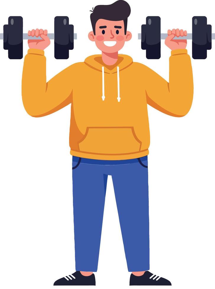 Fit man lifting dumbbells in vibrant colors flat art vector