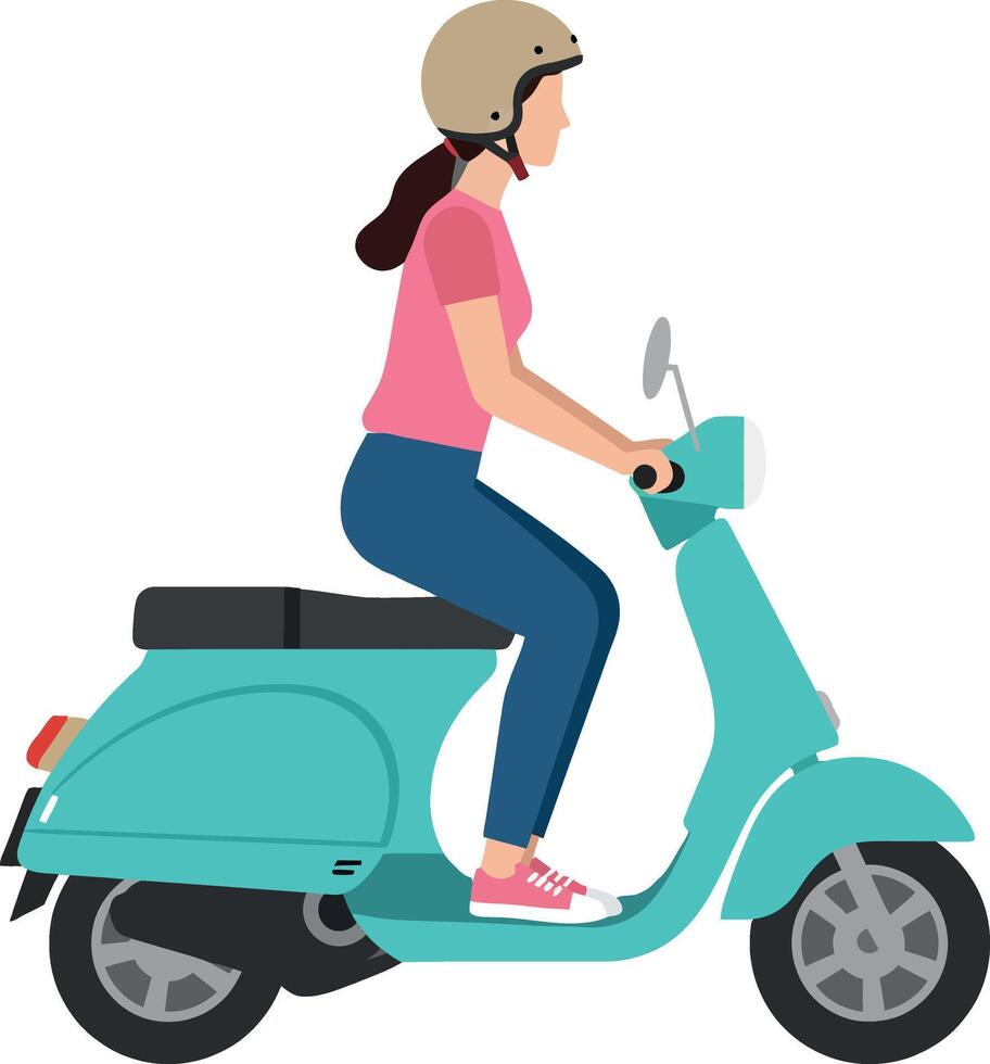 Woman riding a scooter in flat style illustration vector
