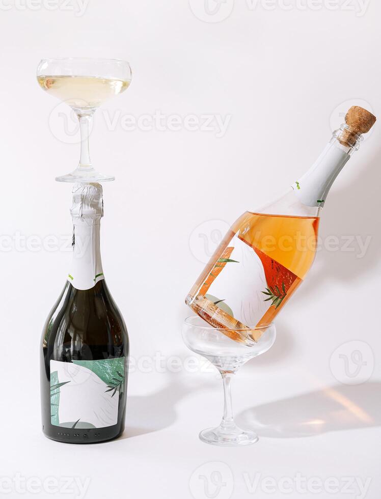Sparkling beverages displayed with elegance on a minimalist background showcasing modern design and style photo