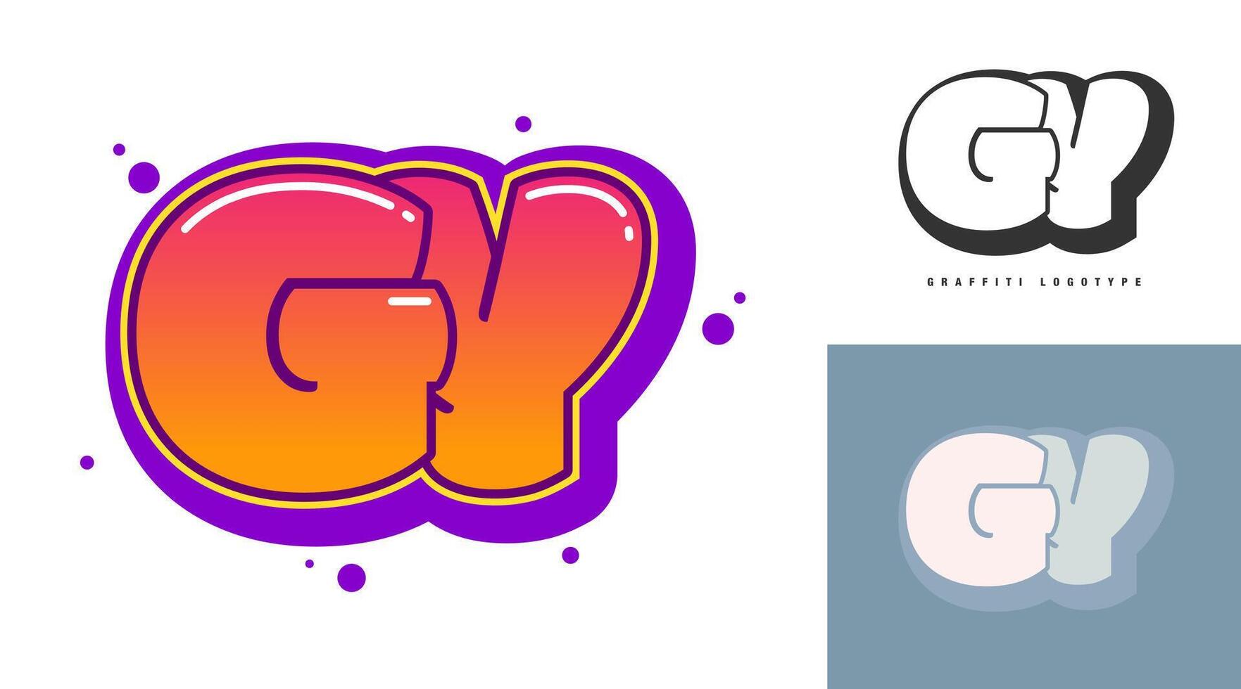 GY logo design for festival or party. Initial letter g and y in graffiti style. Creative modern lettering company name of font typography. Kids trendy logotype or identity. vector