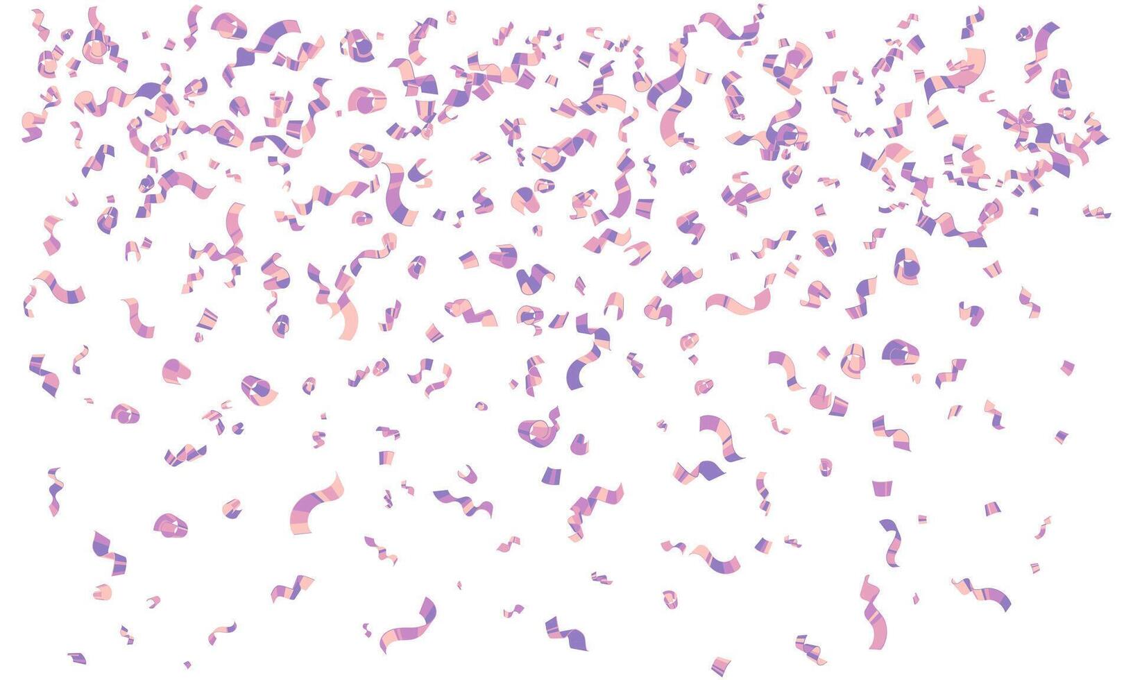 Pastel pink and purple confetti ribbons falling on white background. Perfect for celebration, party, or festive designs. Adds a joyful, elegant touch to any project. vector