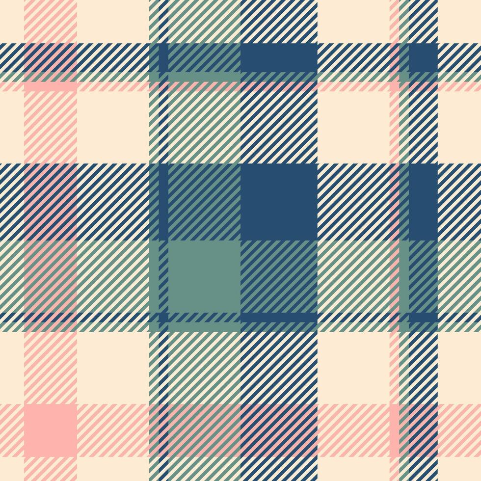 Elegant pastel plaid pattern featuring soft pink, sage green, and navy blue hues on a cream background. Perfect for textile design, fashion, home decor, and website backgrounds. vector