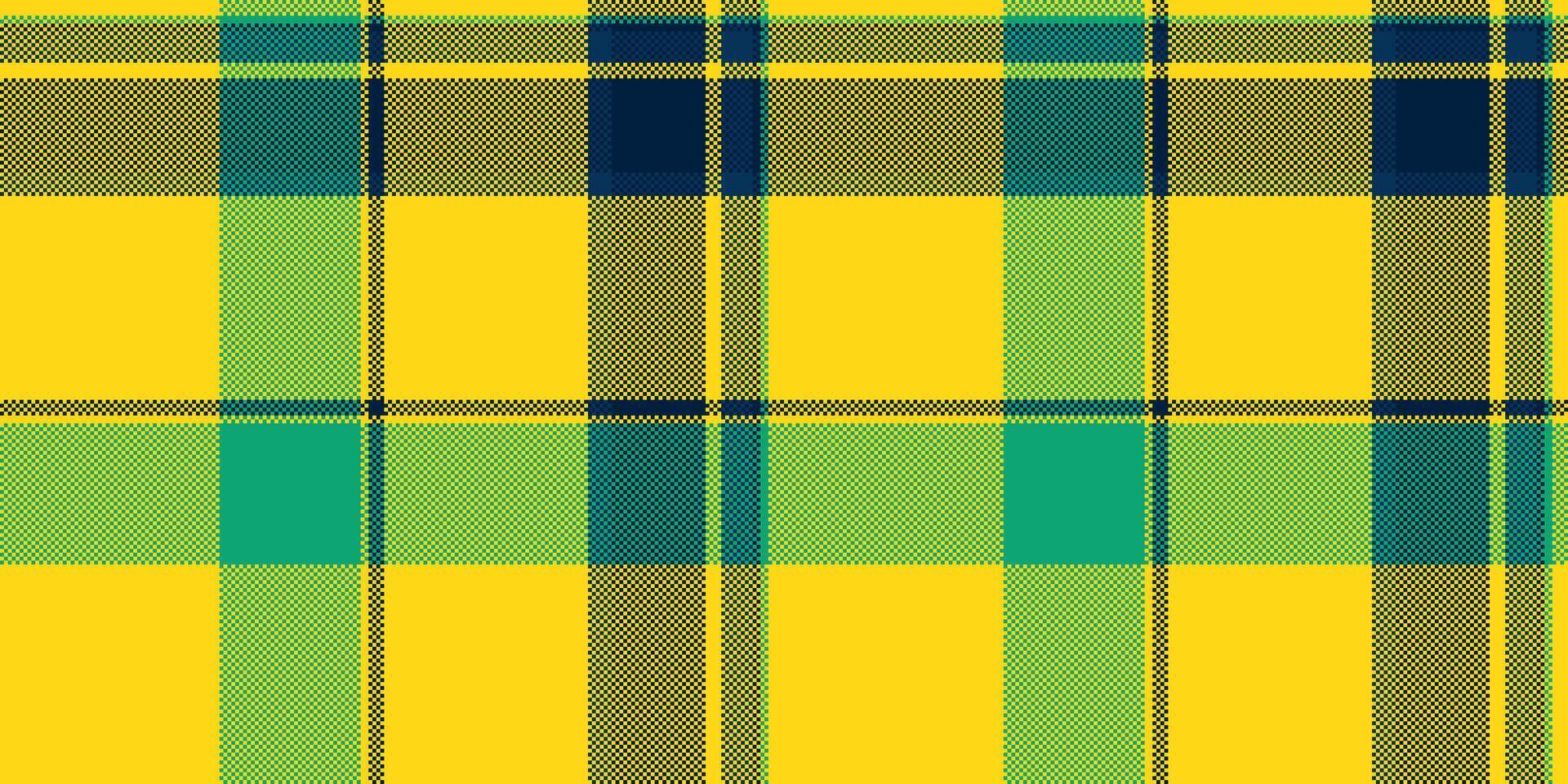 Vibrant yellow, teal, and navy plaid pattern. Perfect for textile designs, website backgrounds, or fashion projects. This bold and cheerful design offers a modern take on classic plaid. vector